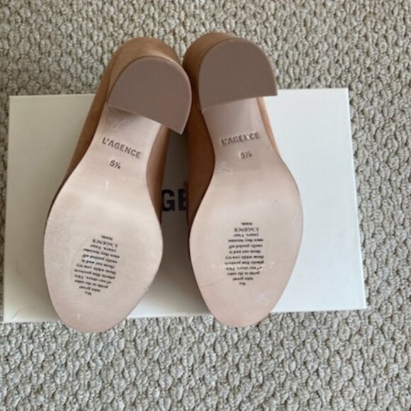 L'AGENCE Blanche Heeled Sand Suede Loafer - Picture 3 of 13